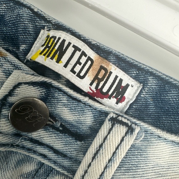 Artsy Upcycled Hippie Jeans Patchwork Painted Rum Woodstock Sz 32 - Picture 2 of 5